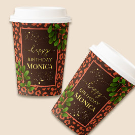 Vasos De Papel Estampado de leopardo marrón coral