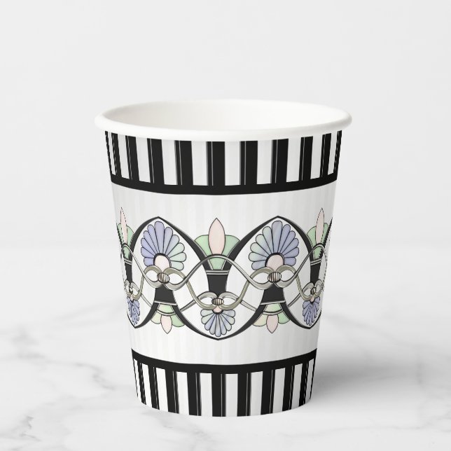 Vasos De Papel Estanques Art Nouveau Pastel, Lilies y Arcos Negro (Anverso)