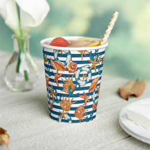 Vasos De Papel Estanques De Mar Y Patrón De Ancla