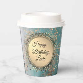 Vasos De Papel Estardo Purpurinoso sobre el Verde azulado azul