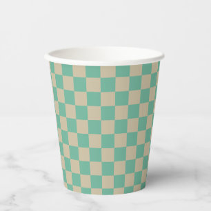 Vasos De Papel Estética Retro Patrón de Tablero de Ajedrez Menta