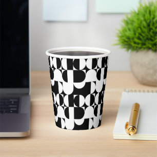 Vasos De Papel Estilo Bauhaus Retro Geométrico Blanco Y Negro