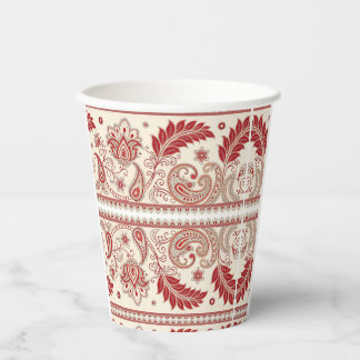 Vasos De Papel Estilo clásico del jardín paisley - Decoración roj