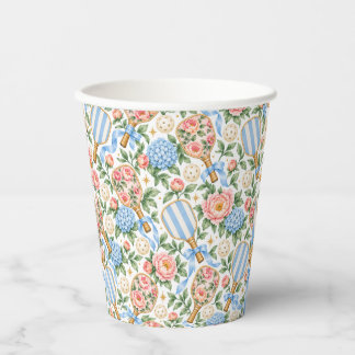 Vasos De Papel Estilo Costero Elegante de Pickleball Azul y Rosa