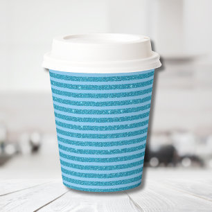 Vasos De Papel Estilo de rayas horizontales azul océano chic con 