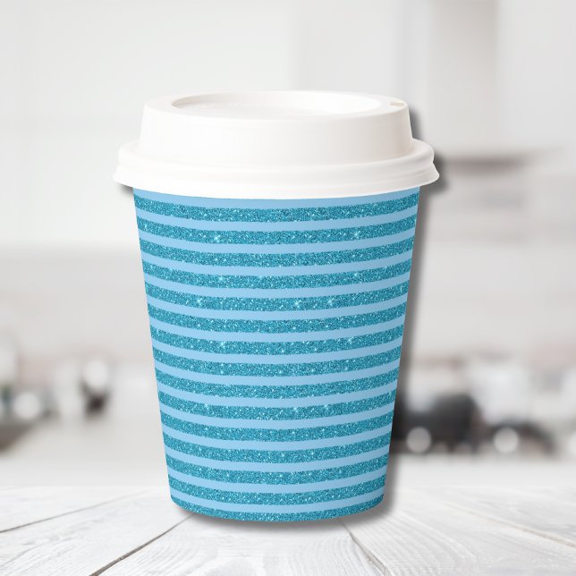 Vasos De Papel Estilo de rayas horizontales azul océano chic con  (Subido por el creador)
