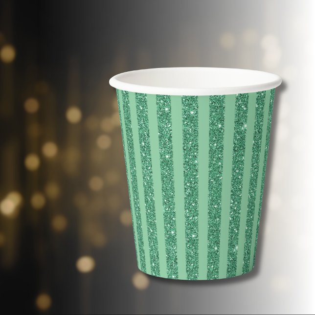 Vasos De Papel Estilo de rayas verticales de brillo verde jade cl (Subido por el creador)