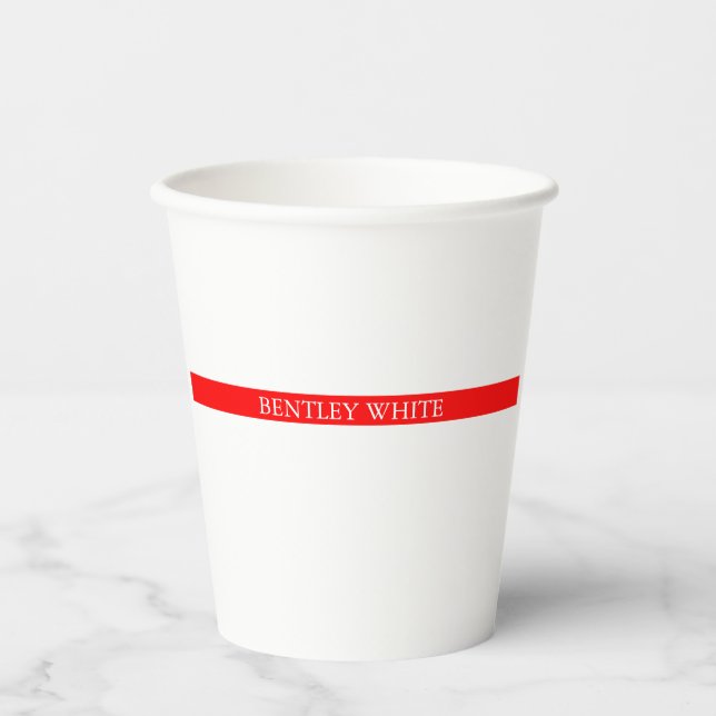 Vasos De Papel Estilo rojo moderno blanco simple simple nombre (Anverso)