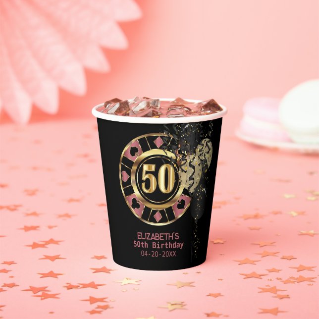 Vasos De Papel Estilo Vegas de Cumpleaños 50 Personalizado (in situ)
