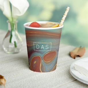 Vasos De Papel Estratos otoñales Monograma Terra Cotta Verde az