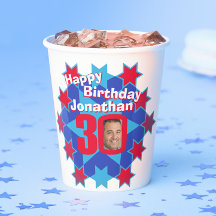 Estrella azul rojo 30 cumpleaños dos tazas de pape