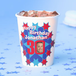 Vasos De Papel Estrella azul rojo 30 cumpleaños dos tazas de pape
