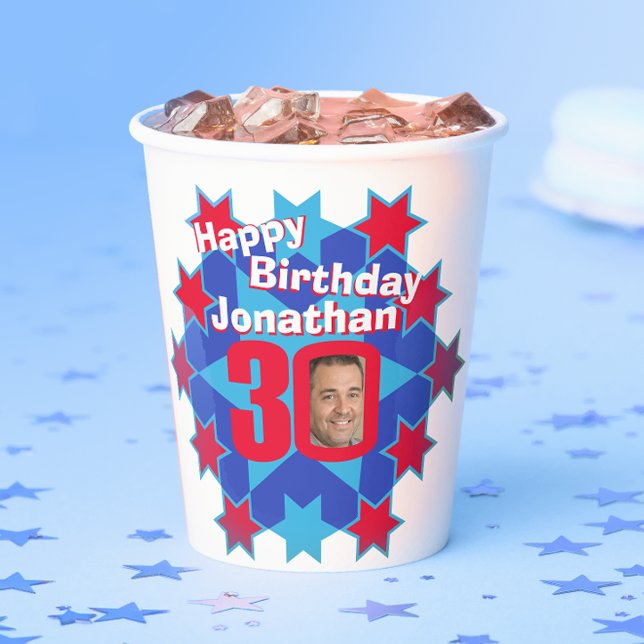 Vasos De Papel Estrella azul rojo 30 cumpleaños dos tazas de pape (Subido por el creador)