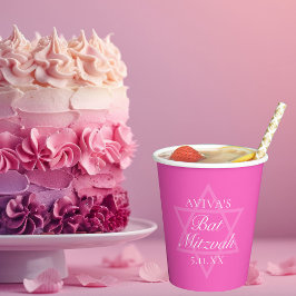 Vasos De Papel Estrella de David, Fiesta de Bat Rosado en Mitzvah