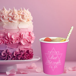 Vasos De Papel Estrella de David, Fiesta de Bat Rosado en Mitzvah