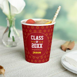Vasos De Papel Estrella de oro/Graduación roja Clase Año Cupos de