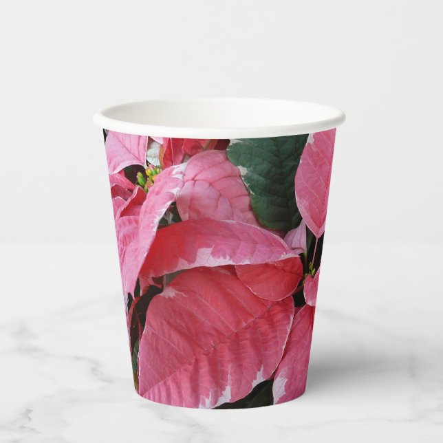 Vasos De Papel Estrella plateada de mármol Poinsettias Flor de va (Anverso)