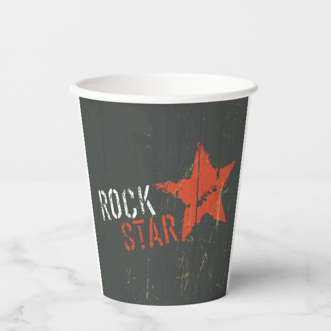 Vasos De Papel Estrella Roja de Rock Star con Estilo Grunge Angus (Anverso)