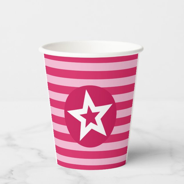 Vasos De Papel Estrella rosa y Copa de franjas (Anverso)