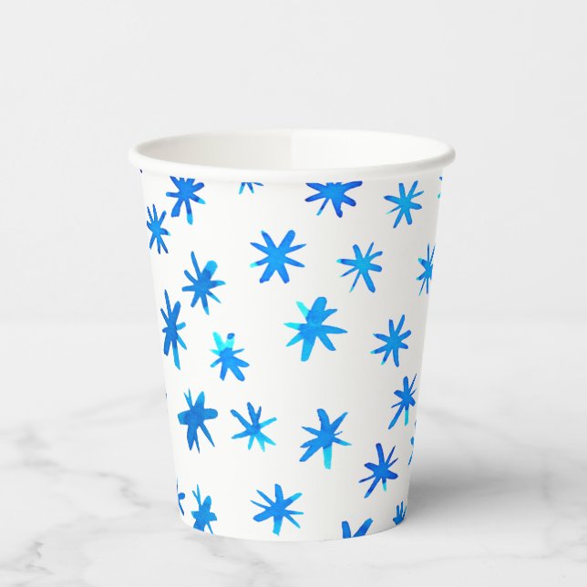 Vasos De Papel Estrellas acuarelas - azul (Izquierda)