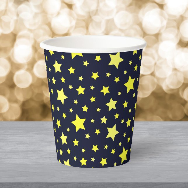 Vasos De Papel Estrellas amarillas y patrón azul oscuro (Subido por el creador)