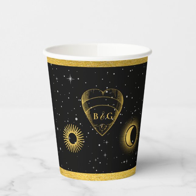 Vasos De Papel Estrellas celestes Boda de oro negro de luna creci (Izquierda)