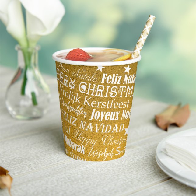 Vasos De Papel Estrellas con diferentes idiomas de Feliz Navidad (in situ)