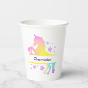 Vasos De Papel Estrellas de colores arcoiris de Unicornio persona