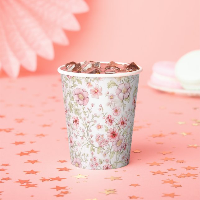 Vasos De Papel Estrellas de flores rosas (in situ)