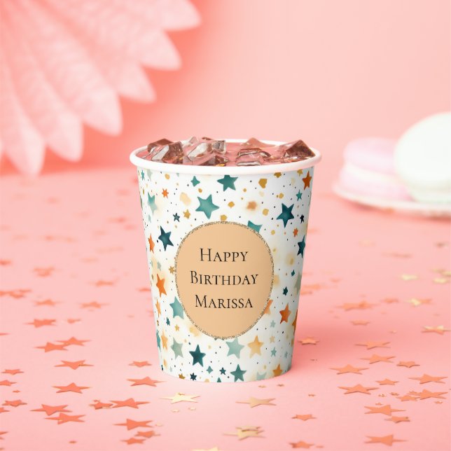 Vasos De Papel Estrellas de mandarina turquesa (in situ)