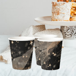 Vasos De Papel Estrellas mágicas brillantes de oro y luces de bok