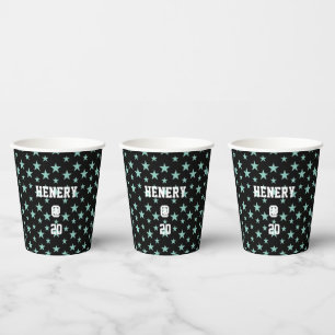 Vasos De Papel Estrellas Místicas Azul-Verde y Fondo Negro