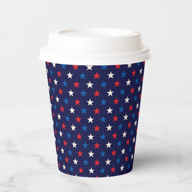 Vasos De Papel Estrellas Rojas De Blanco Y Azul (Anverso)