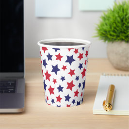 Vasos De Papel Estrellas Rojas y Azules, 4 de Julio, Fondo Blanco