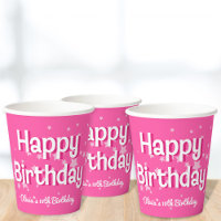 Estrellas rosadas de Bonito retro Feliz cumpleaños