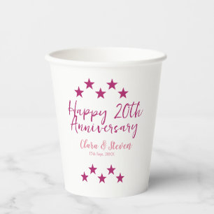 Vasos De Papel estrellas rosadas feliz 20 aniversario boda trendy