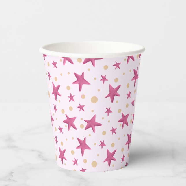 Vasos De Papel Estrellas rosadas Fiesta (Anverso)