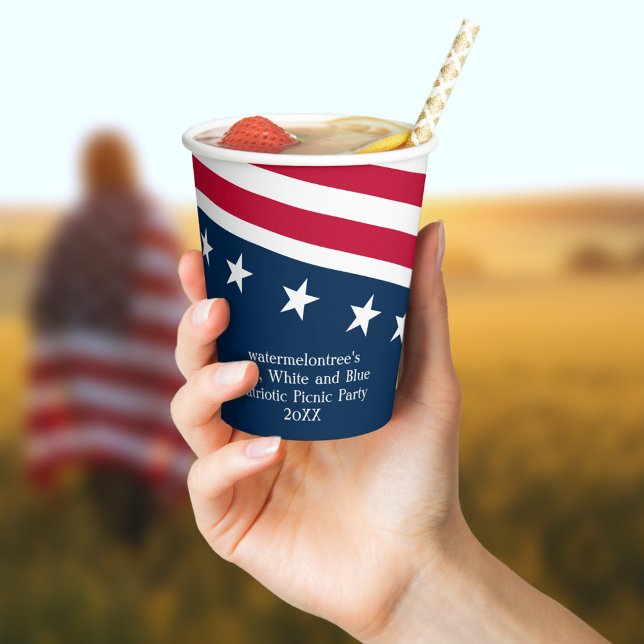 Vasos De Papel Estrellas y rayas Fiesta de picnic patriótico 8 oz (Stars and Stripes Paper Cup perfect for your patriotic picnic party and 4th celebrations. )