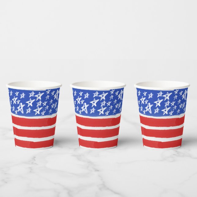 Vasos De Papel Estrellas y rayas, Patriótico, 4 de julio (Multi)