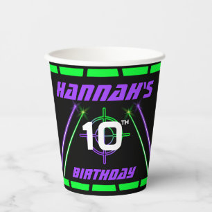 Vasos De Papel Etiqueta láser Papel de cumpleaños de vigas verdes