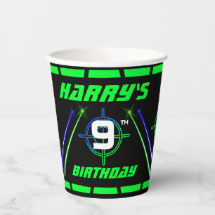 Vasos De Papel Etiqueta láser Papel de cumpleaños de vigas verdes