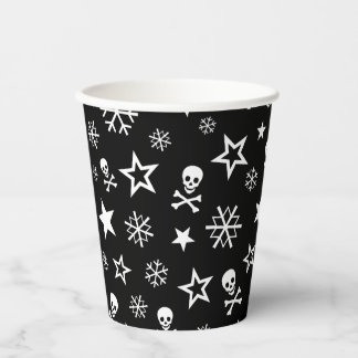Vasos De Papel Etiquetas de regalo de cráneo y copos de nieve