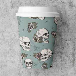 Vasos De Papel Eucalipto Gótico Calaveras y Rosas Halloween