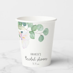 Vasos De Papel Eucalipto y flor de cala - baby shower nupcial 