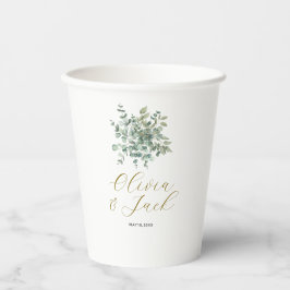 Vasos De Papel Eucalyptus acuarela Boda de la vegetación rústica