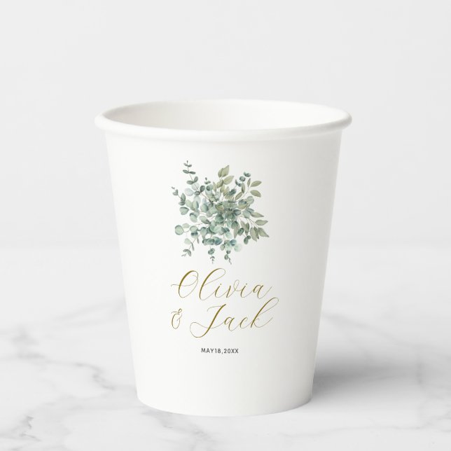 Vasos De Papel Eucalyptus acuarela Boda de la vegetación rústica (Anverso)