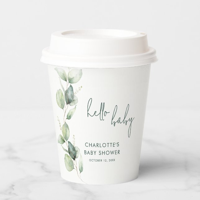 Vasos De Papel Eucalyptus Botanical Script Baby Shower (Anverso)