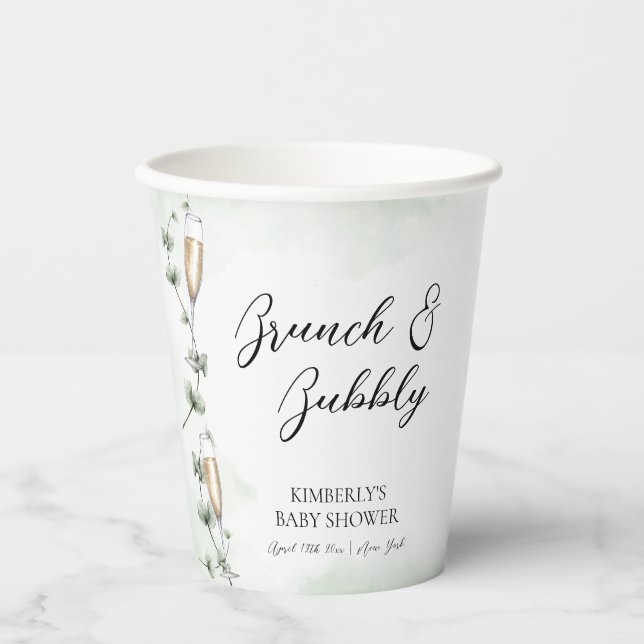 Vasos De Papel Eucalyptus Brunch Champagne Garden Baby Shower (Anverso)