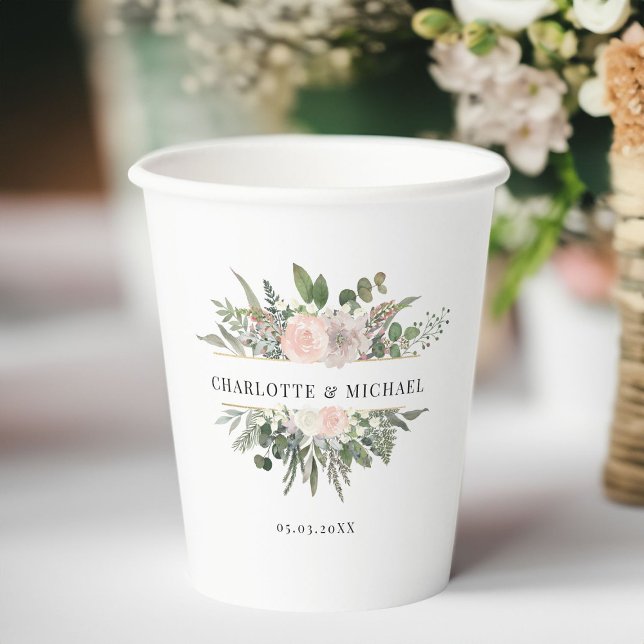 Vasos De Papel Eucalyptus ,flores boda taza de papel (Eucalyptus, flowers, wedding, white paper cup with your name and date.)