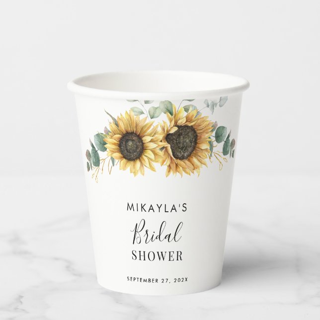 Vasos De Papel Eucalyptus Foliage Sunflower Floral Bridal Shower (Anverso)